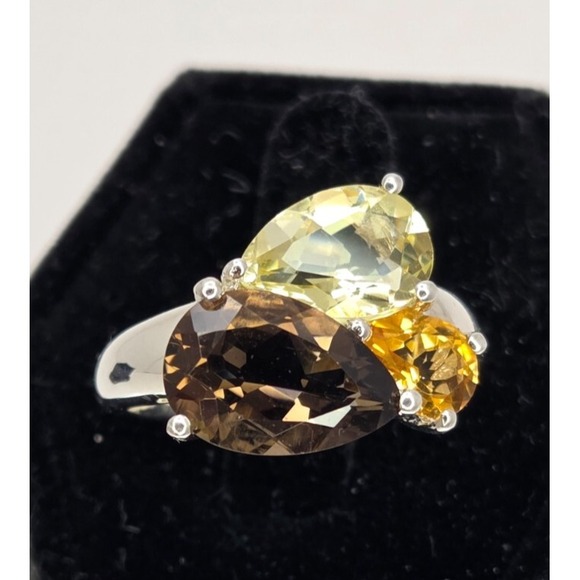 Jewelry - Michelle‎ Albala 925 Sterling Silver Smoky Quartz Citrine Peridot Ring Sz 7.25